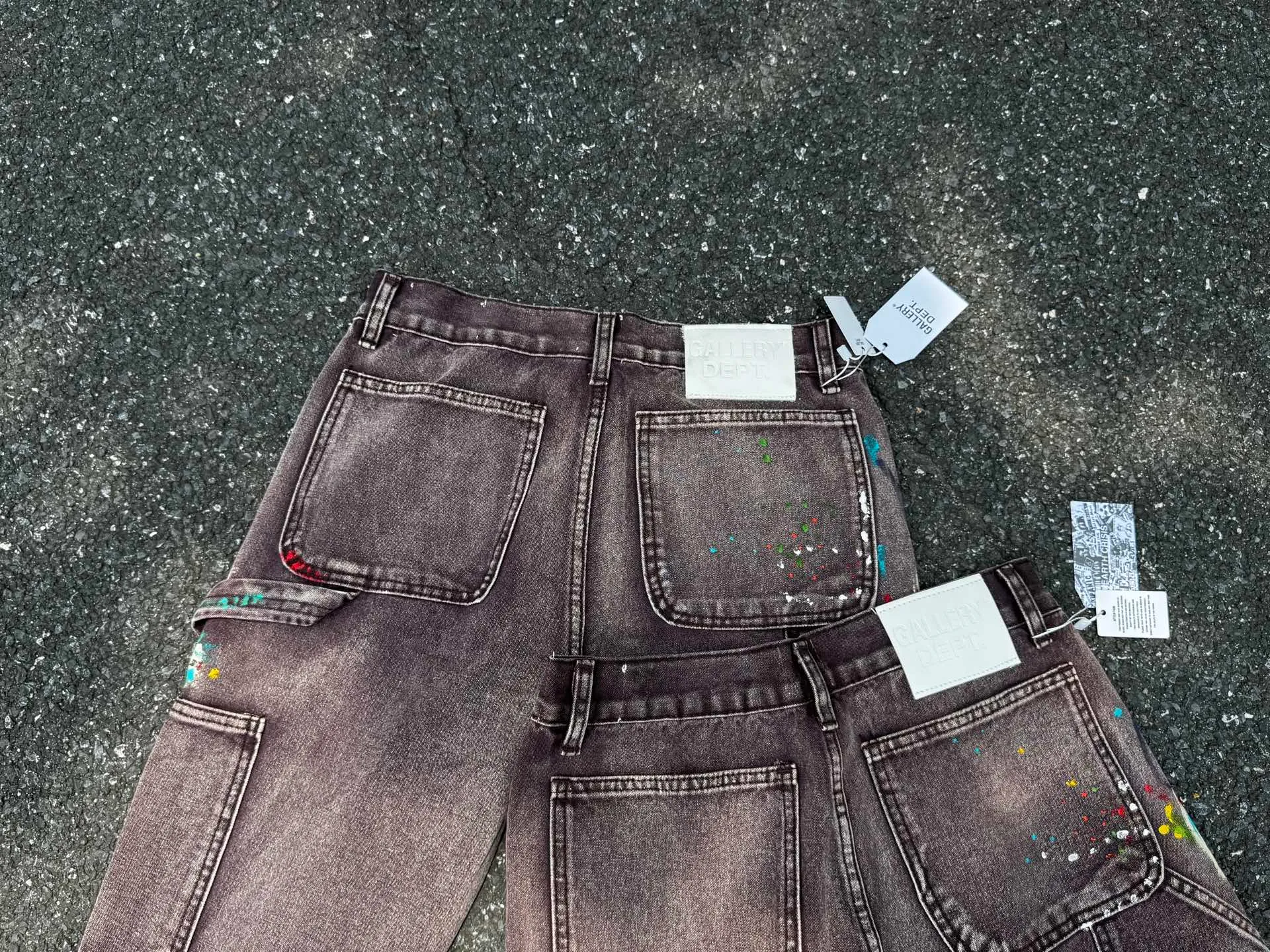 P250💰G90 Top GALLERY DEPT. Spliced ​​logging splash ink denim bell-bottom pants washed and distressed spliced ​​jeans bootcut jeans for men and women - code number: 28 30 32 34 36